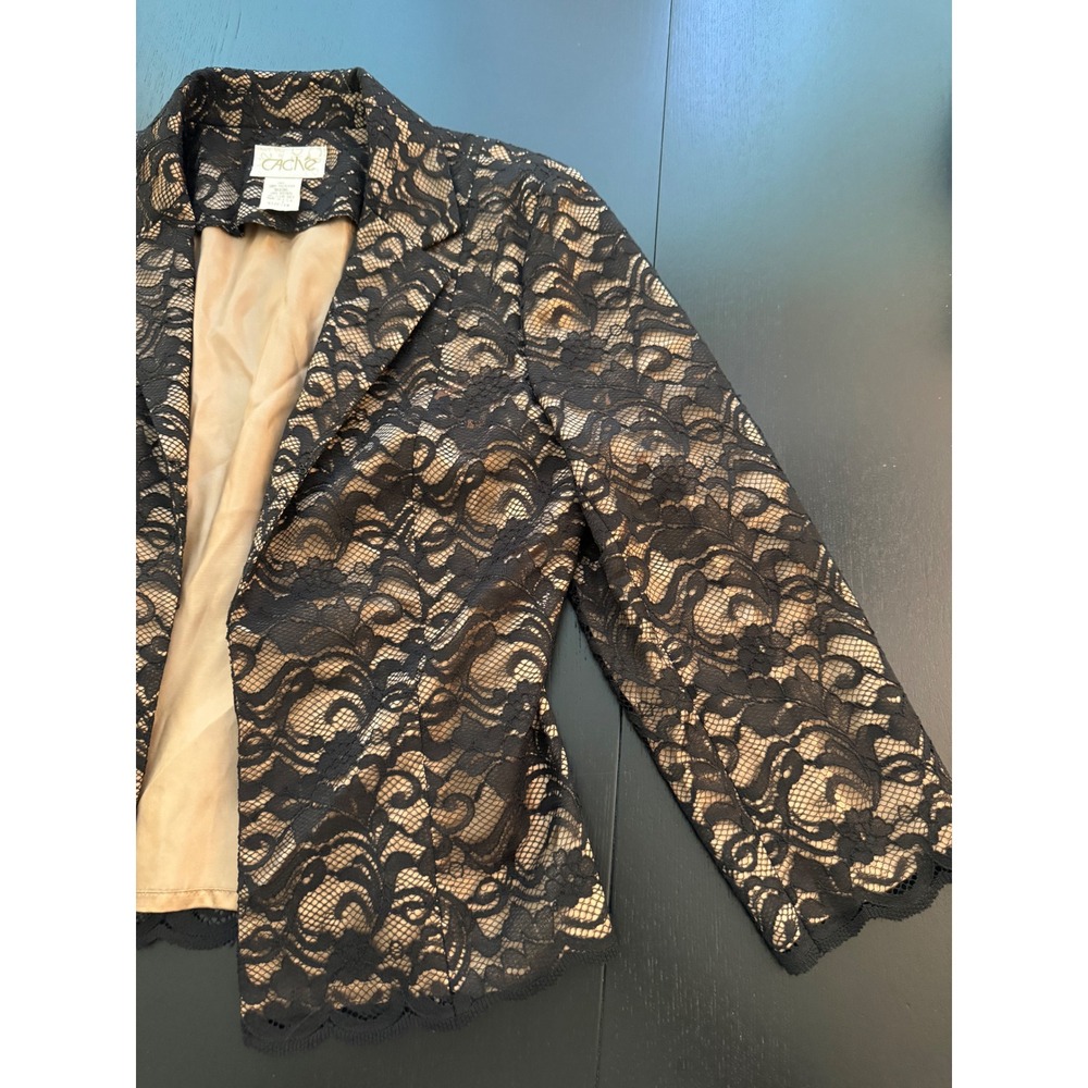 Cache 2-PC Lace Jacket Set Womens Sleeveless Shell Size 12 Black Jacket Size 10 - Picture 12 of 14